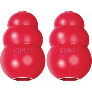 image:imageKONG Classic Stuffable Dog Toy  Fetch amp Chew Toy for Dogs  TreatFilling Capabilities amp Erratic Bounce for Extended Play Time  Durable Natural Rubber Material  for Medium DogsXLarge2Pack